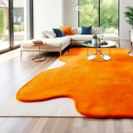 Handcrafted Solid Orange Abstract Modern Living Rug